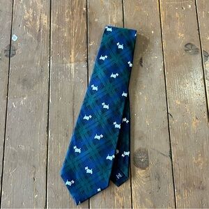 Ralph Lauren men's tie featuring a tartan check pattern with woven Scottie dogs